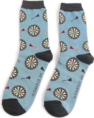Generic MR SPARROW Mens Darts Design Socks One Size 7-11 Bamboo Blend Crew Mid Calf (UK, Numeric, 7, 11, Regular, Regular, Light Blue)