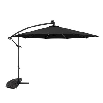 MonsterShop LED Cantilever Parasol 3m With Half Fan Base - Black