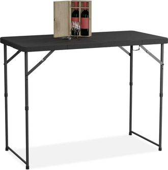 Relaxdays Relaxdays - Garden Table Foldable, hwd: 74 x 120 x 60 cm, Plastic and Steel, Height-adjustable, Fits 6, Camping, Black