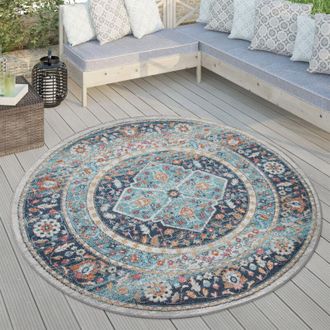 Paco Home Paco Home Alfombra Exterior Redonda, Balc&oacute;n Sal&oacute;n Cocina Oriental Pastel, Varios Colores &Oslash; 200 Cm Redondo, Azul 3