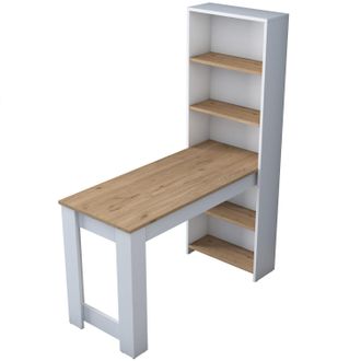 Calicosy Mesa De Cocina Con Estante De Almacenamiento Integrado Blanco Y Decorado En Madera L120 Cm