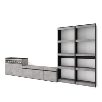 Skraut Home Skraut Home - Muebles De Sal&oacute;n Para Tv, Conjunto De Muebles Comedor, 370x186x35cm, Para Tv Hasta 65, Chimenea El&eacute;ctrica, Estilo Moderno, Gris Cemento
