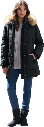 Roaman's Plus Size Classic Length Puffer Coat in Black at Nordstrom, Size Medium