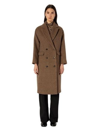 Gerard Darel Mady Double-Breasted Midi Length Coat in Brown at Nordstrom, Size 10