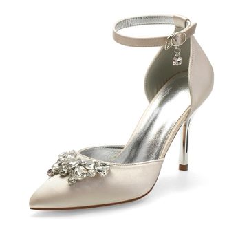 Miyoopark Wedding Shoes for Bride Ankle Strap Evening Pumps for Women M526 Champagne UK 4.5