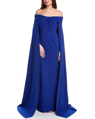 Teri Jon by Rickie Freeman Teri Jon By Rickie Freeman Off-The-Shoulder Cape Gown