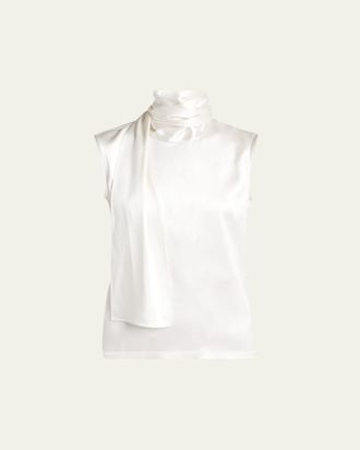 Bottega Veneta Scarf-Neck Satin Sleeveless Top