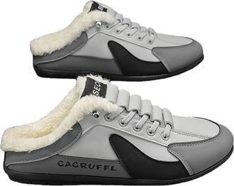 Generic Backless Slip on Sneakers for Men Mules Clog Warm Faux Leather House Slippers Winter Loafer Non-Slip (Grey,10.5)