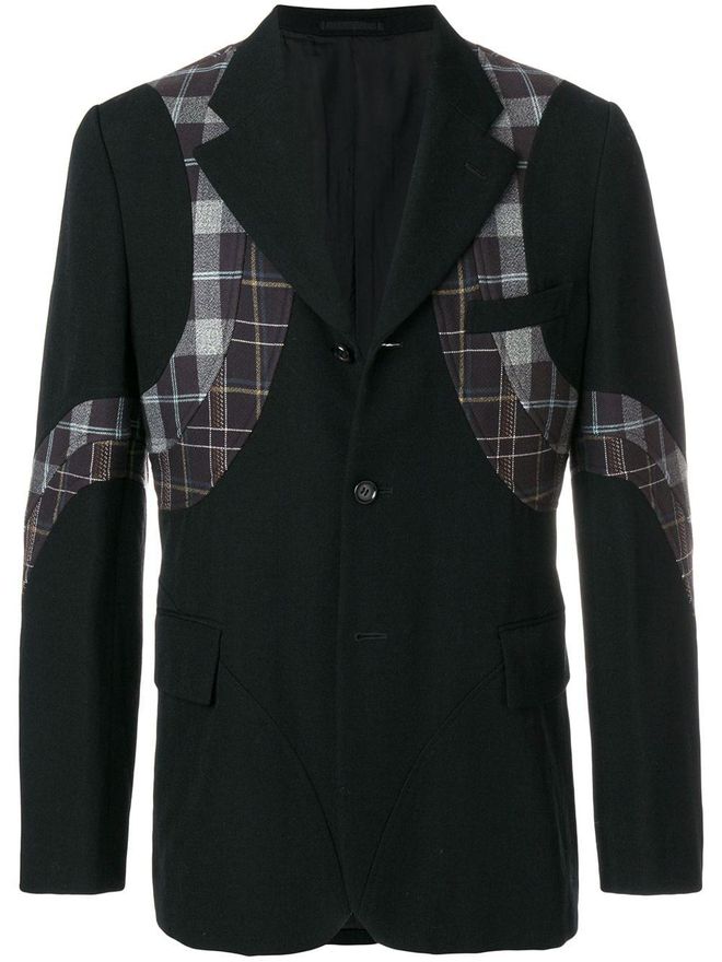 plaid appliqu&eacute; blazer - Black