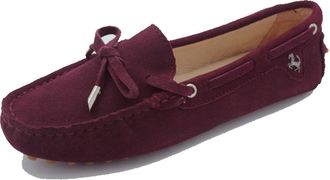 Minitoo Driving Shoes Womens Knot Slip-on Maroon Suede Casual Loafers Boat Shoes UK 5.5