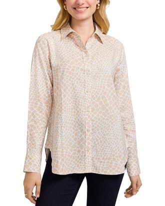 Foxcroft Meghan Giraffe Linen-Blend Shirt