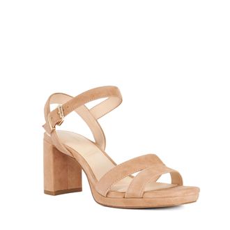Dune London Womens Ladies Manifesting - Block Heel Sandals - Camel Suede - Size UK 6