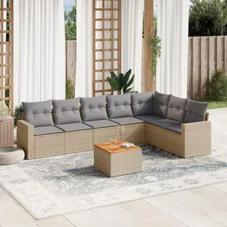 vidaXL Vidaxl - Juego De Sof&aacute;s De Jard&iacute;n Con Cojines Beige 8 Pzas Rat&aacute;n Pe