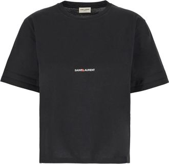 Saint Laurent T-Shirts, female, Black, Size: XS Cotton Crew-neck T-Shirt