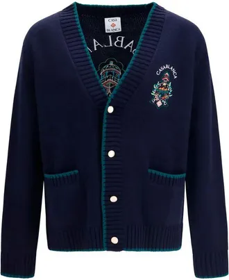 Casablanca Blue Wool Oves Aries Mens Cardigan