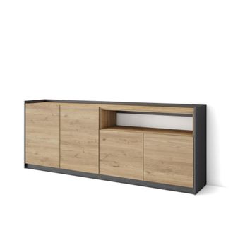 Skraut Home Aparador efecto madera roble y negro 210x37x80cm