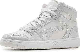 Puma Rebound Layup Luster Mid Shoes Womens Basketball Shoes Feather Gray/Silver Mist/Puma Silver : 10.5 B - Medium, Faux Leather
