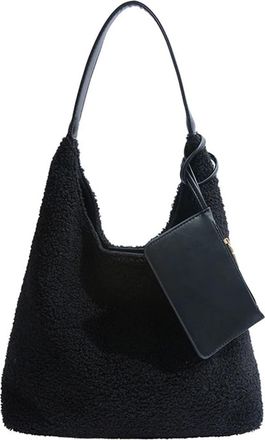 Generic Womens Plush Bags Autumn And Winter Large Capacity Lamb Plush Bag Casual Commuting Womens Shoulder Tote Commuter(Black)