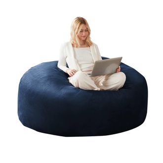 Direct Wicker Large 6-Foot Bean Bag Sofa Chair, Soft Reading Lounger for Adults in Dark Blue | Size: 1 Pack