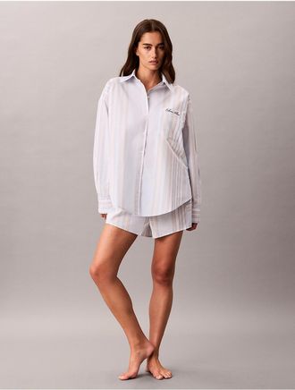 Calvin Klein Womens Cotton Poplin Script Sleep Shirt - Blue - XL