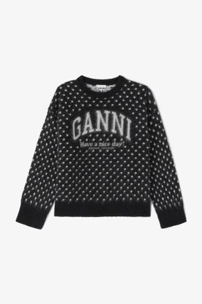 Ganni Black Polka Brushed Sweater - Size XXS Alpaca