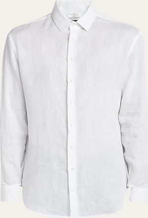 Giorgio Armani Mens Classic Solid Linen Sport Shirt