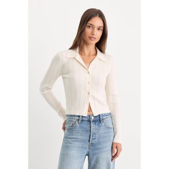 Good American Womens The Ladder Rib Cardigan | Chalk, Size Medium | Good American by Khlo&Egrave; Kardashian