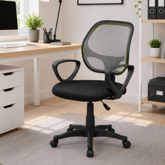 Dmora Dmora - Silla De Oficina Ddjidj, Silla Operativa De Malla Con Reposabrazos, Asiento De Oficina Ergon&oacute;mico, 56x57h88/100 Cm, Negro Y Gris