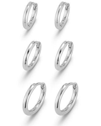 Glaze Jewelry Rhodium Plated Set Of 3 Huggie Earrings