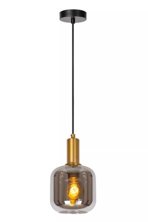 Lucide Lampada A Sospensione Joanet Vetro Fum&eacute; Ottone E27 Lucide