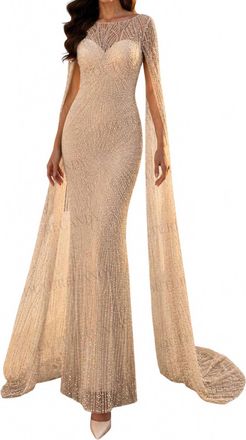 Terani Couture Beaded Illusion Gown In Blush