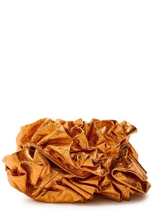 Dries Van Noten Ruffled Crinkled Metallic Leather Clutch - Copper - One Size