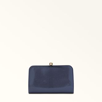 Furla Alba Clutch S Navy Blue Leather With Python Whips Lame Print Woman