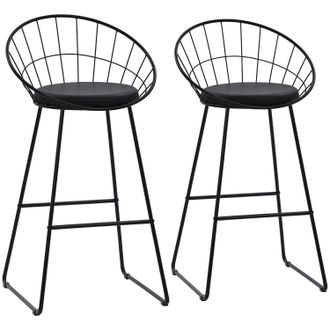 Happy Garden Pack De 2 Taburetes De Bar De 75cm En Metal Negro Y Coj&iacute;n Negro Alex