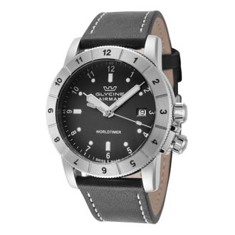 Glycine Airman Contemporary Worldtimer Quartz Black Dial Mens Watch GL1023