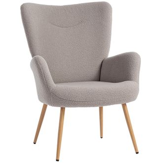 HOMCOM Homcom Poltroncina Da Camera In Sherpa Con Schienale Alto E Braccioli, Grigio