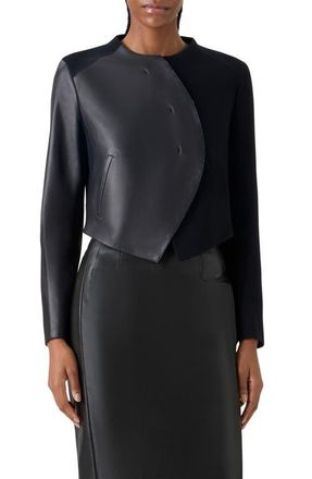 Akris Hynora Orbit Wool & Leather Jacket in Black at Nordstrom, Size 4