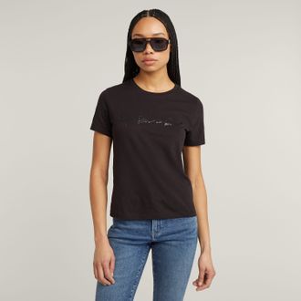 G-Star T-Shirt G-STAR G-Script Shiny R, Damen, Gr. XS, schwarz (dk schwarz), Single Jersey, Obermaterial: 100% Baumwolle, bedruckt, unifarben, regular fit, R