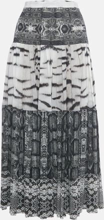 Roberto Cavalli Grey Printed Silk Maxi Skirt