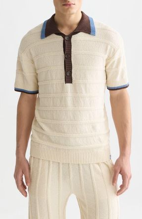Scotch & Soda Loose Fit Contrast Trim Polo in Eggnog at Nordstrom, Size Xx-Large