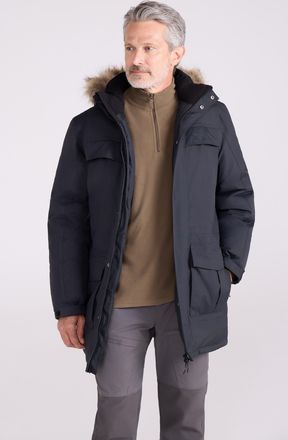 Mountain Warehouse Antarctic Mens Extreme Down Jacket Faux Fur Hood Warm Full Zip Winter Coat Charcoal Polyamide - Size X-Small