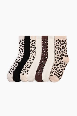 H&M 7er-Pack Socken - Hellbeige/Leopardenprint