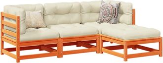 vidaXL Vidaxl - Set De Sof&aacute;s Jard&iacute;n 4 Pzas Con Cojines Madera Pino Marr&oacute;n Cera