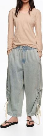Bimba & Lola Denim Joggers With Gathering in Light Denim Blue at Nordstrom, Size Medium Eu