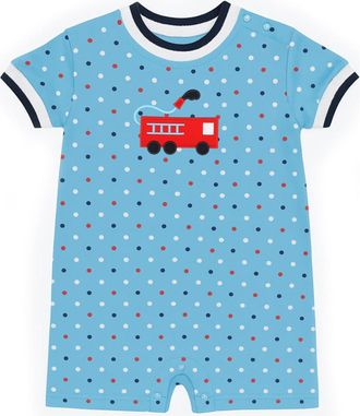 Florence Eiseman Printed Knit Shortall With Fire Truck in Blue/multi at Nordstrom, Size 24M