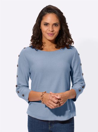 Casual Looks 3/4 Arm-Pullover CASUAL LOOKS 3/4-Arm-Pullover, Damen, Gr. 36, blau (bleu), 50% Baumwolle, 50% Polyacryl, unifarben, Pullover 3/4 Arm-Pullover