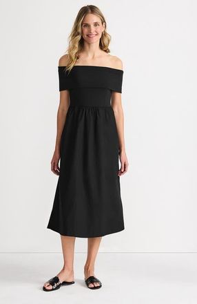 Lands End Off the Shoulder Slender Mixed Media Dress in Black at Nordstrom, Size X-Large P