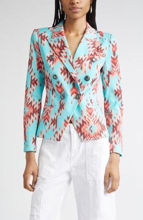 L'agence Marie Double Breasted Cotton Blazer in Pool Blue Ganado Print at Nordstrom Rack, Size 18 (Similar To 18W-20W)