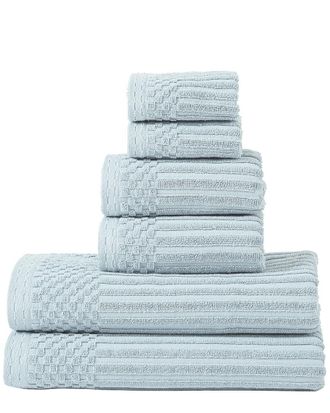 Superior Highly Absorbent 6Pc Solid And Checkered Border Cotton Towel Set