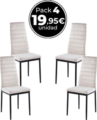 Regalos Miguel Regalos Miguel - Packs Sillas Comedor - Pack 4 Sillas Lauter Terciopelo - Beige